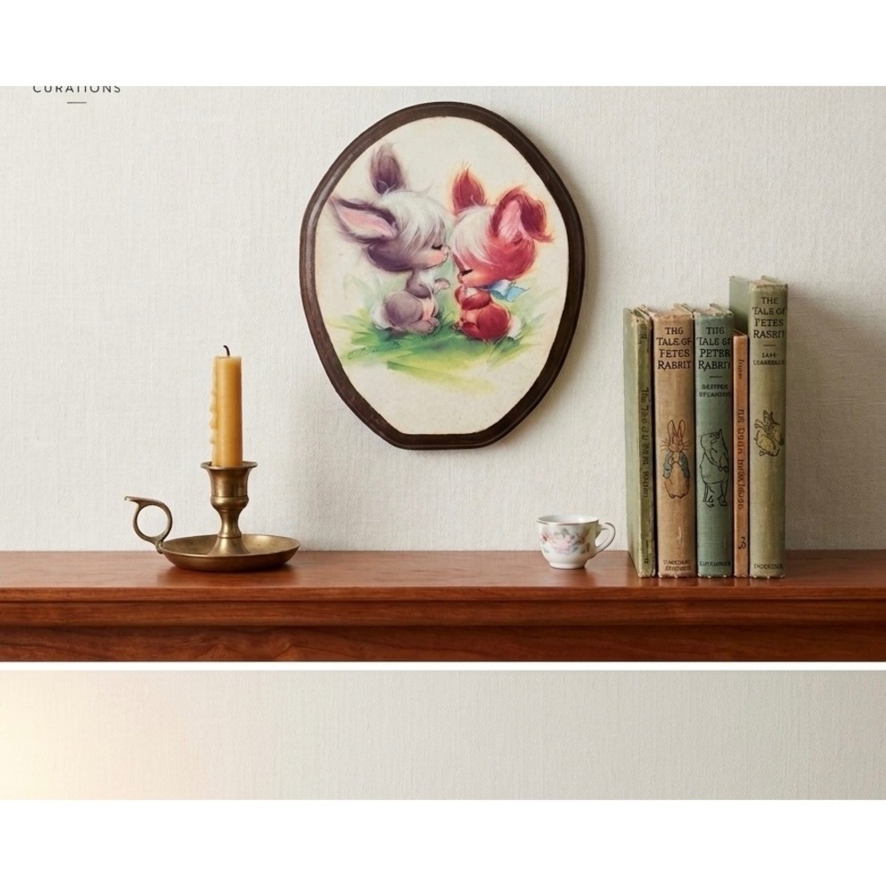 Vintage Kitsch G. Grandini Bunny Wood Plaque Wall Decor Nursery Decor